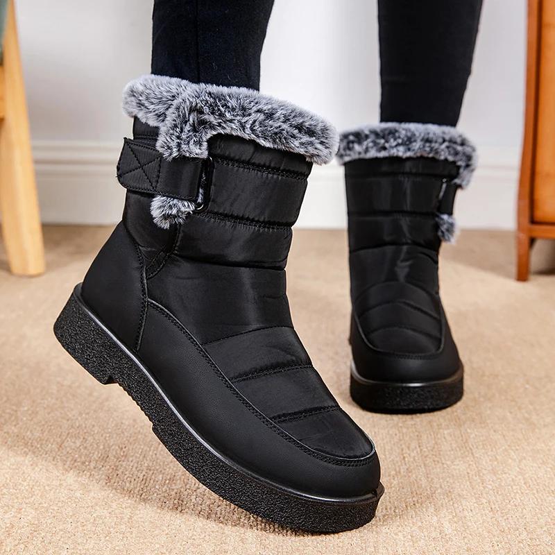 Imitation Rabbit Fur Warm Snow Boots Women Large Size Non Slip Waterproof Winter Boots Women  Thick Bottom Ankle Botas Mujer