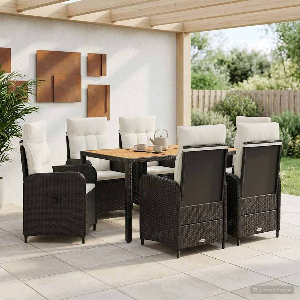 Outdoor Table Set 7 pcs Black and Cream White