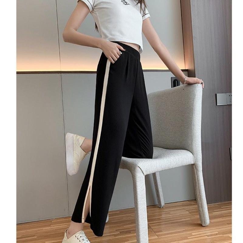 Sommer Damen Gerade Hosen Offene Weite Bein Hosen Sommer Chiffon Neun-Punkt Lose Eisseide Casual Gerade Hosen