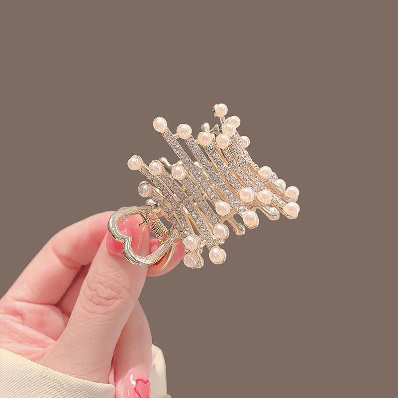 Vintage Pearl High Ponytail Clip - Anti-Sag Geometric Hairpin Holder