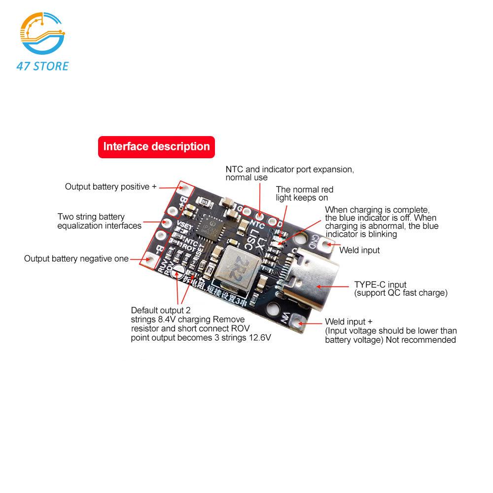 2S/3S BMS Lithium-Akku-Pack Ladeplatine Boost Schnellladung 3,7V Polymer/Drohnen Lademodul Step-Up-Modul Typ-C USB