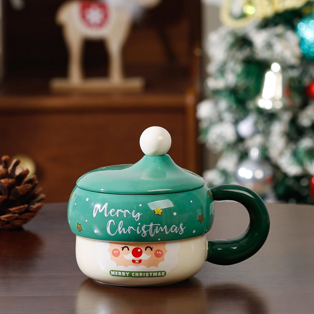 Creative cartoon ceramic Christmas cup souvenir high value large capacity mug Christmas gift set