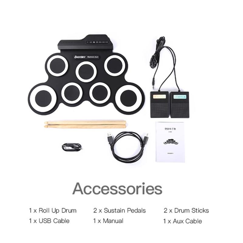 Electric Drum Set 7 Drums Kids Practice Pad Electronic Drum Set with Built in Speakers, Drum Sticks, Headphone Out Jacks