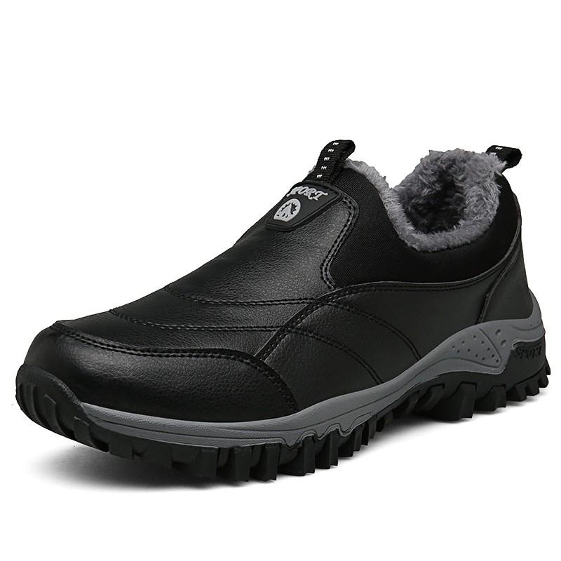 Mens Warm Fleece-Lined Slip-On Cotton Shoes Winter Outdoor Casual Sneakers