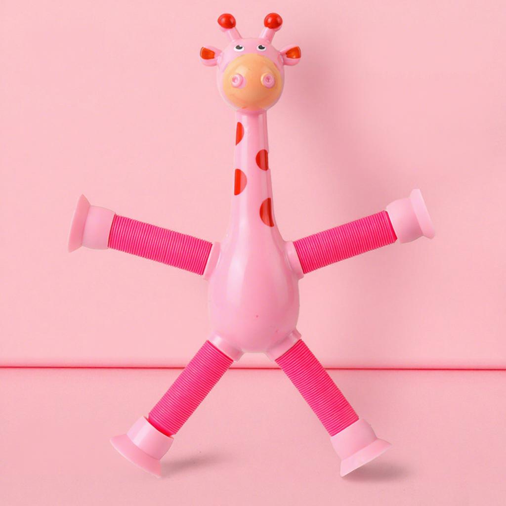 Novelty Giraffe Cartoon Telescopic Tube Educational Plastic Stress Relief Toy with Suction Cup Variable Shape for Child Gifts