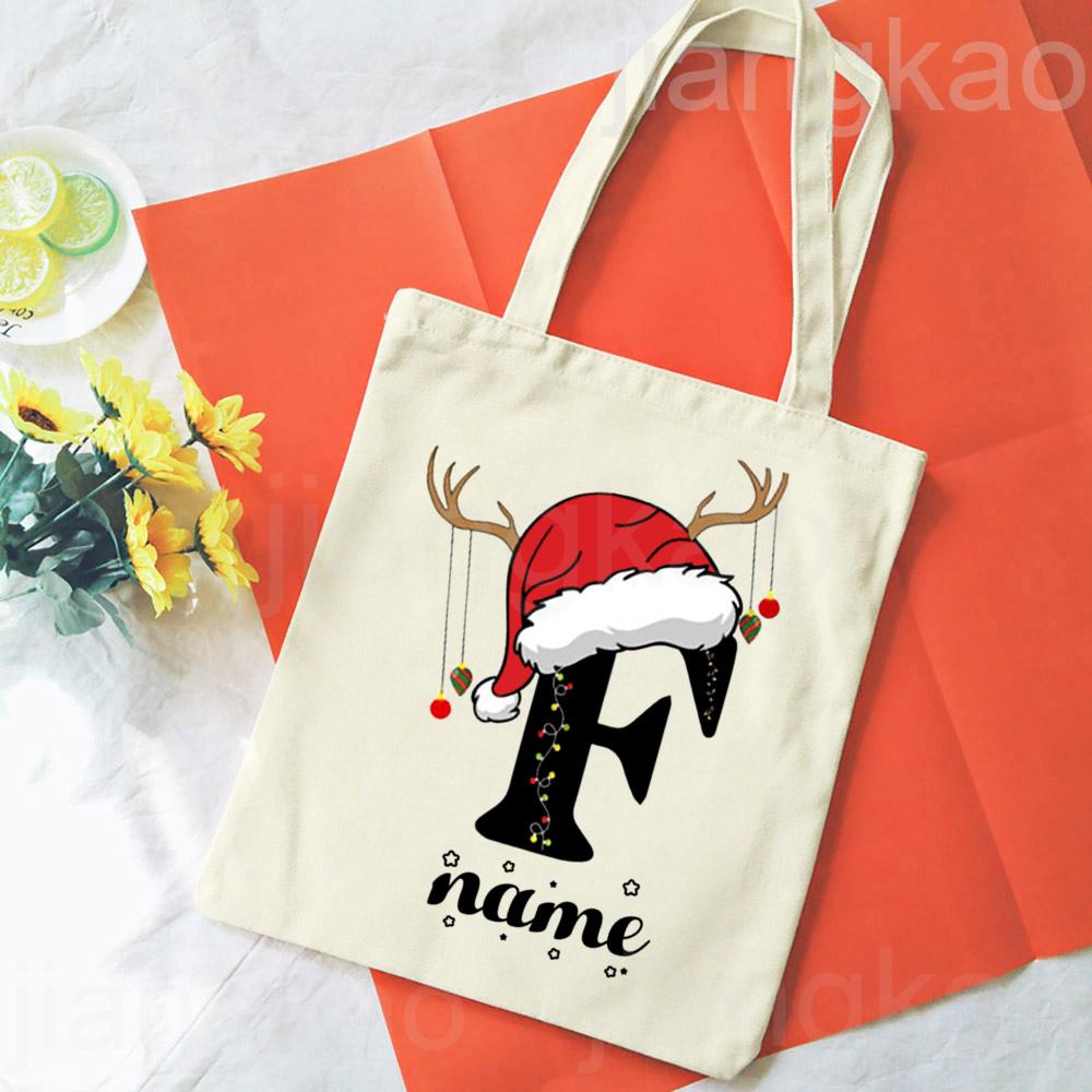 Personalized Christmas Gift Bag Initial with Name Christmas Sack Alternative Stocking Filler Bags Xmas Eve Pouch Gift for Kids