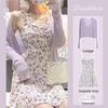 Women's Floral Suspender Dress Set: Sweet & Spicy Summer Style with Short Skirt and Sun Protection Cardigan.