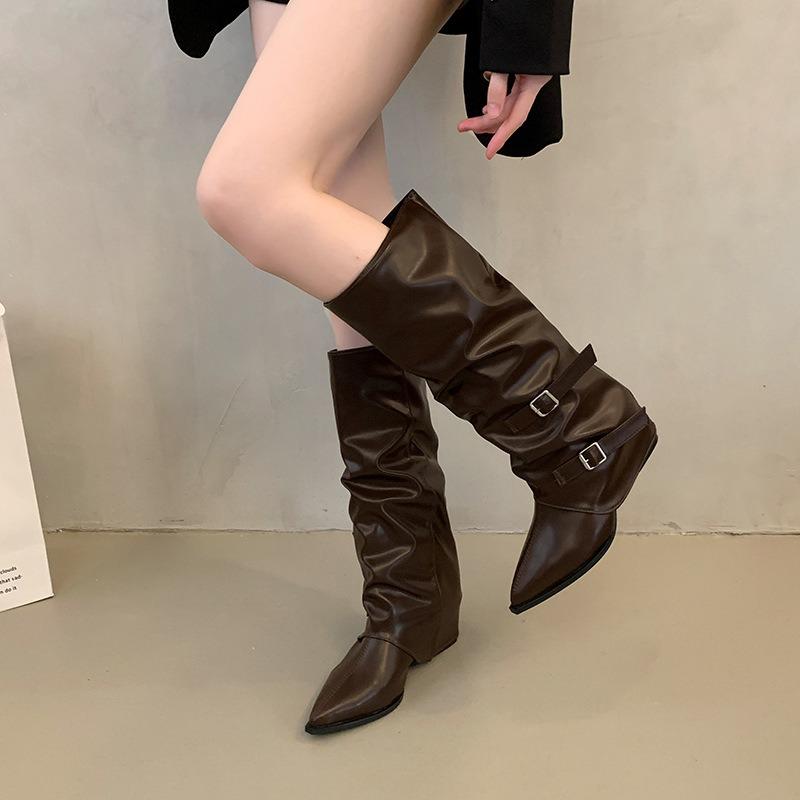 Coarse Heel High Heel High Boots Women's New Spring and Autumn Pointed Pile Boots Long Boots Pants Pants Boots Knight Boots
