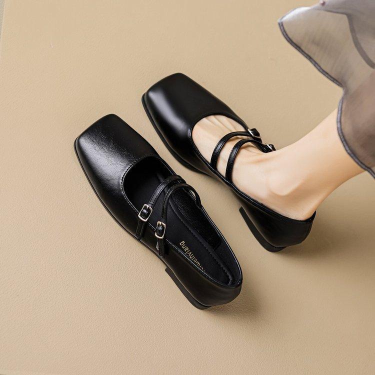 Серебряные туфли Мэри Джейн женские летние темпераментные туфли с закрытым носком на плоской подошве нежные туфли женские туфли большого размера 41 A 43 40 чёрный 2589₽