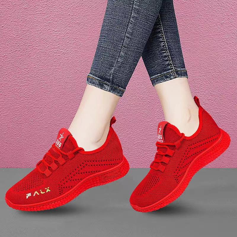summer new women's casual sports shoes comfortable and versatile mesh shoes fly-woven printed soft-soled shoes single shoes