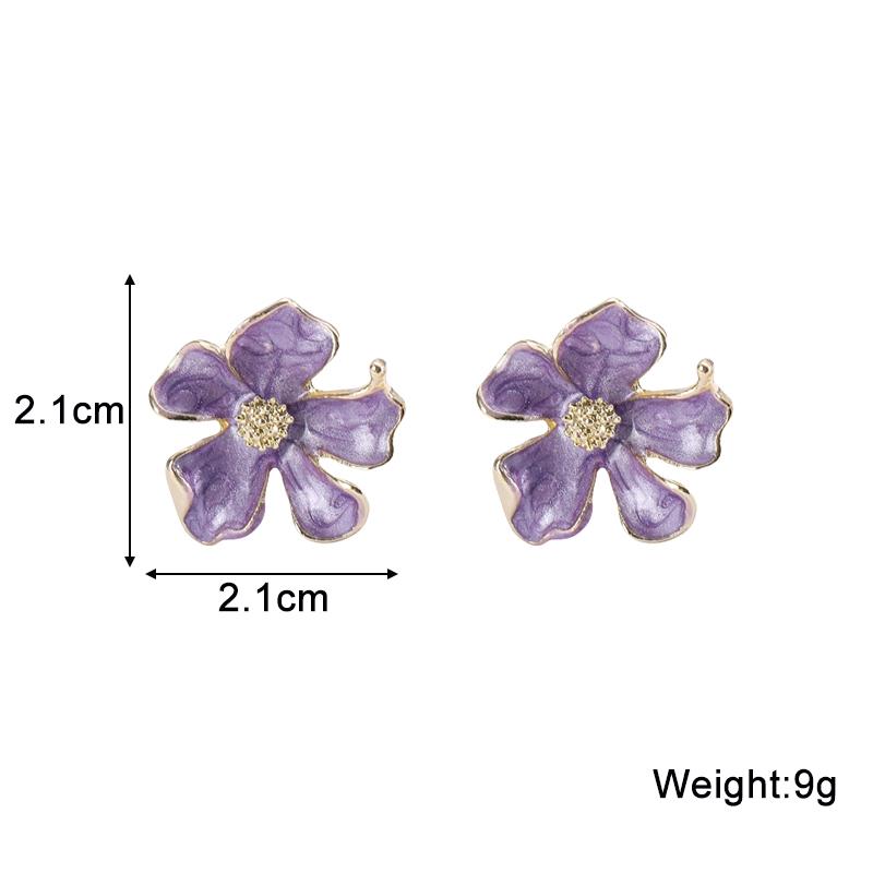 Purple Enamel Flower Women's Dangle Earrings Irregular Petals Unusual Small Earrings for Female Bohemian Elegant Fashion Jewelry