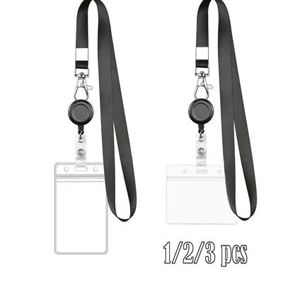 1/2/3pcs PVC ID Card Clip Work Card Sleeve With Extendable Hanging Rope Buckle Hook - Adjustable Badge Scroll Neck Strap
