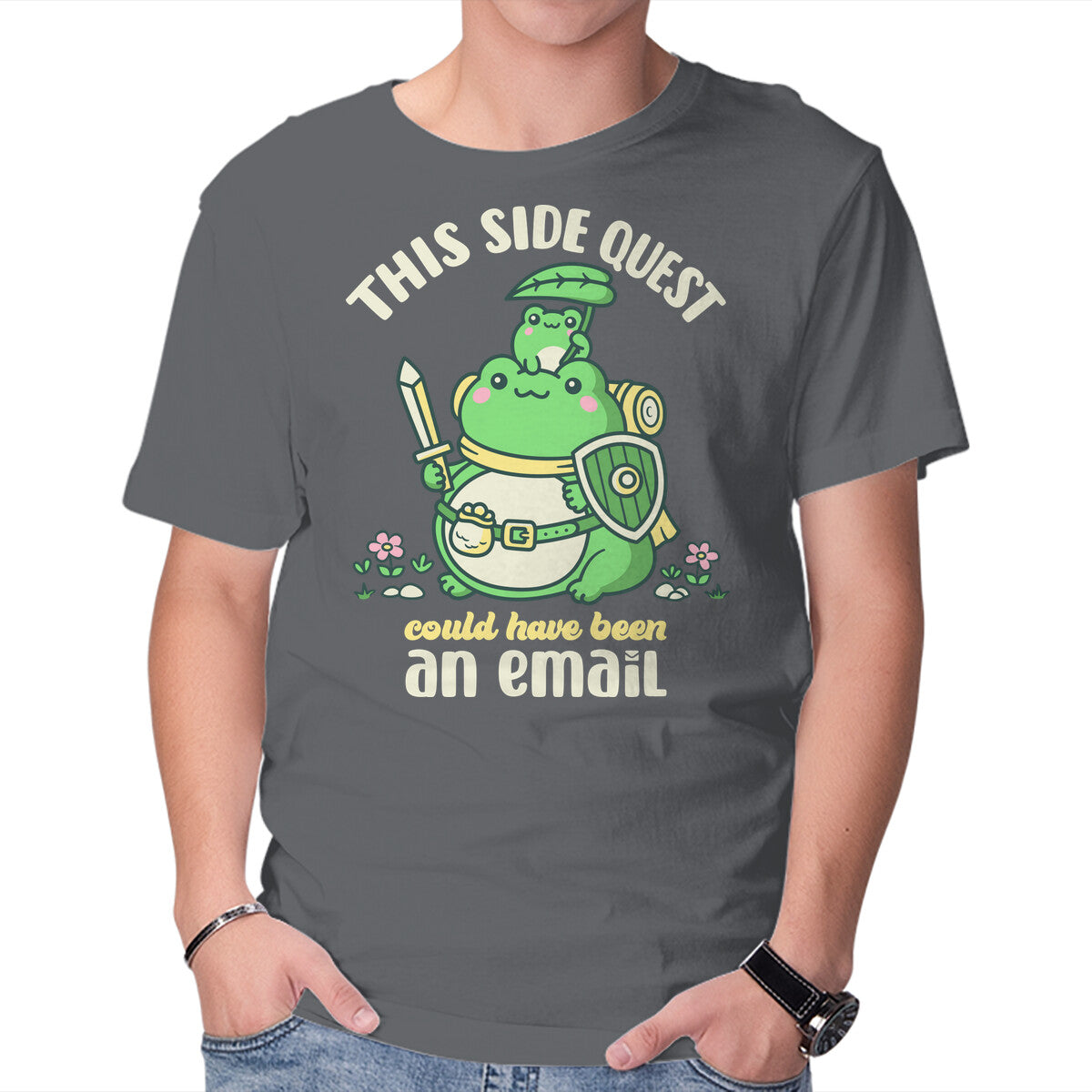 Unisex Crew Neck T-Shirt Side Quest Club Graphic Short Sleeve Casual Tee XXXL