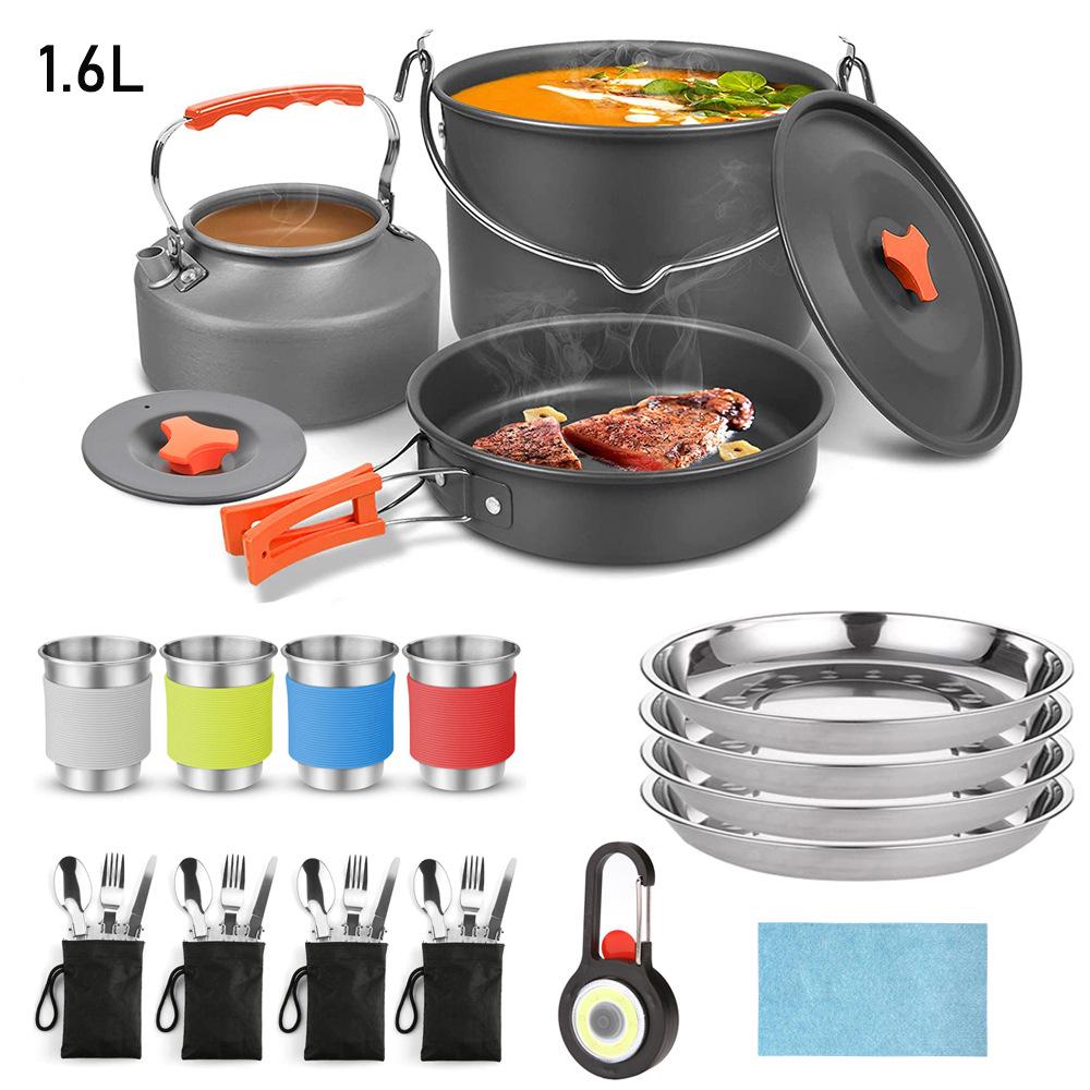 Cross-border Portable 1.6L Teapot and Kettle Outdoor Camping Cookware Set
