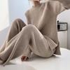 Women Sweater Suit Fall and Winter Solid Color Round Neck Sweater Set Women's Loose Knitted Top Clothing Wide Leg Pants Two-piece Set