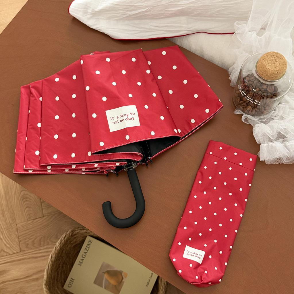 New Korean small polka dot folding umbrella sunscreen ultraviolet vinyl parasol weather and rain portable sun umbrella