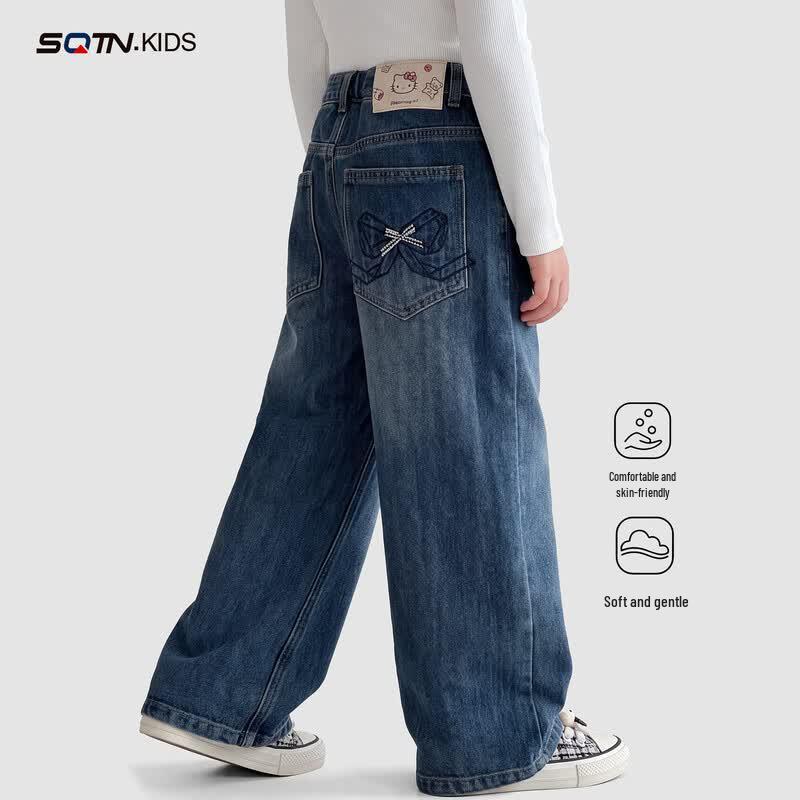 Girls Casual Wide-Leg Denim Pants 170