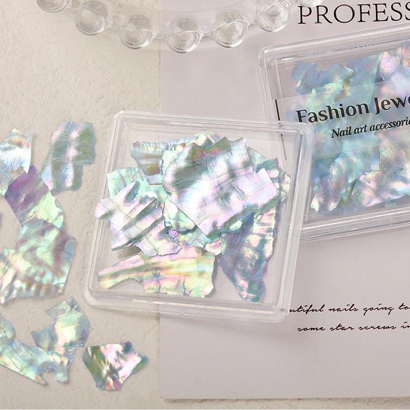 1 cutie Aurora neregulate, ultra-subțiri, felii de coajă, fulgi de abalone mari, naturali, pentru decorare pentru unghii