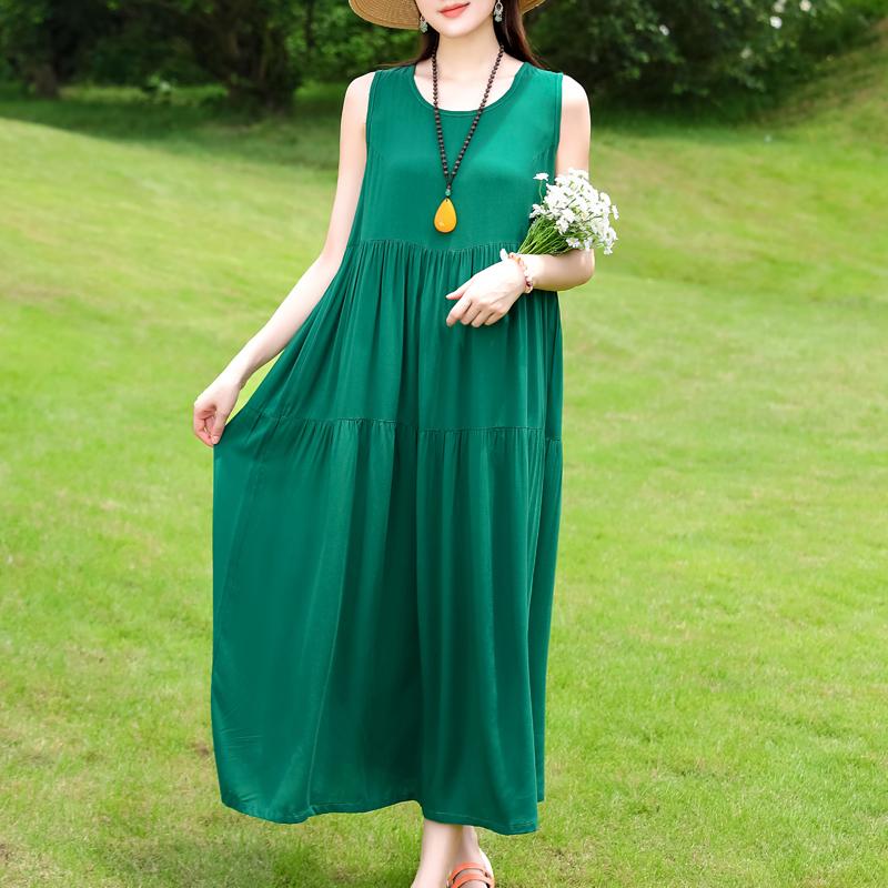 Vestido sin mangas de talla grande para mujer, vestidos largos casuales sueltos, ropa de verano vintage