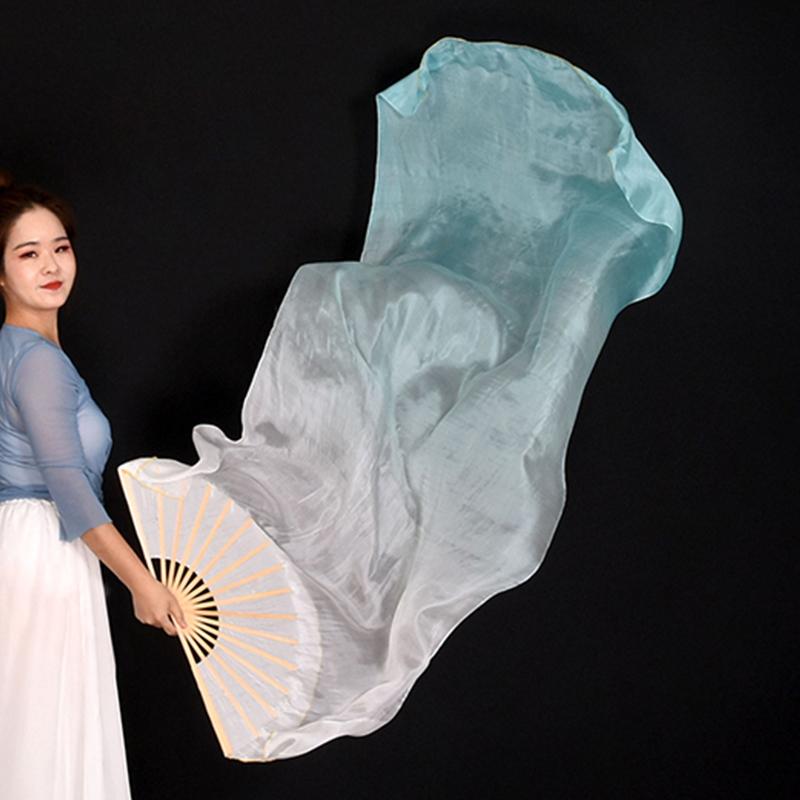 Gradient Silk Women Belly Dance Fan Practice Competition Props Stage Show Costume Accessory Hand Dye Flowy Extra Long 180Cm Fan