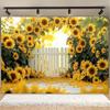 2D Sonnenblumenbogen Kulisse, Heller Sonnenblumengarten mit Zaun Hintergrund für Hochzeits- & Geburtstagsveranstaltungen