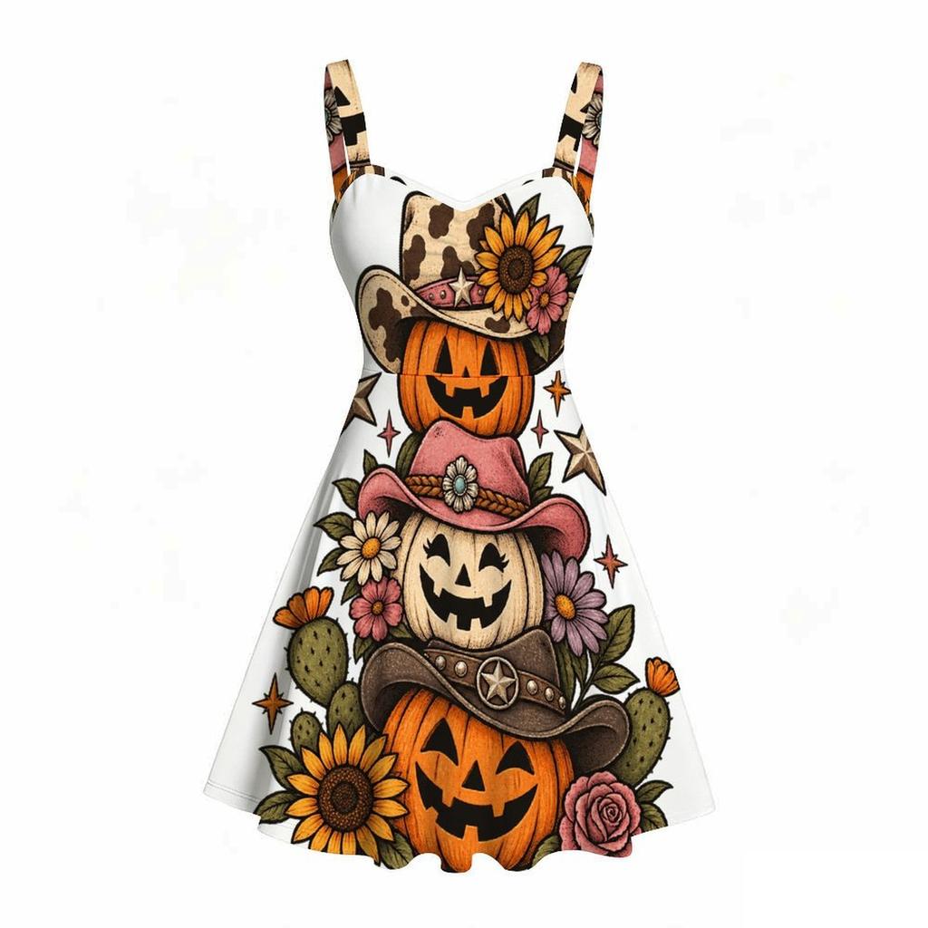 Women Plus Size Spaghetti Strap Off Shoulder Dress Witchy Potion Bottle Floral Crystal Moon Print Swing Dress