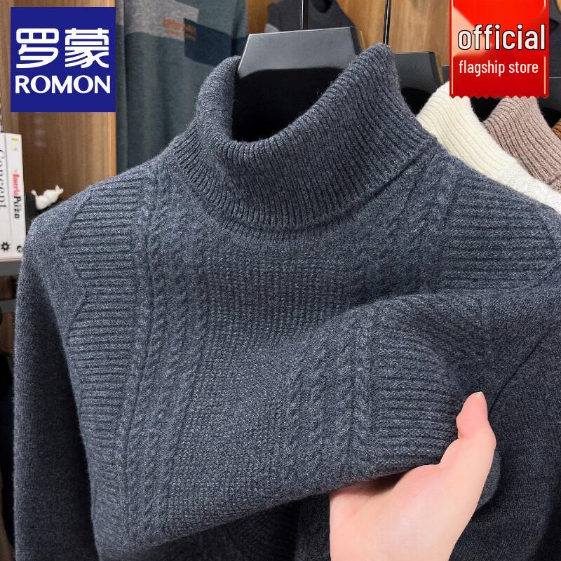 Romon Men s 100% Merino Wool Turtleneck Knit Sweater L