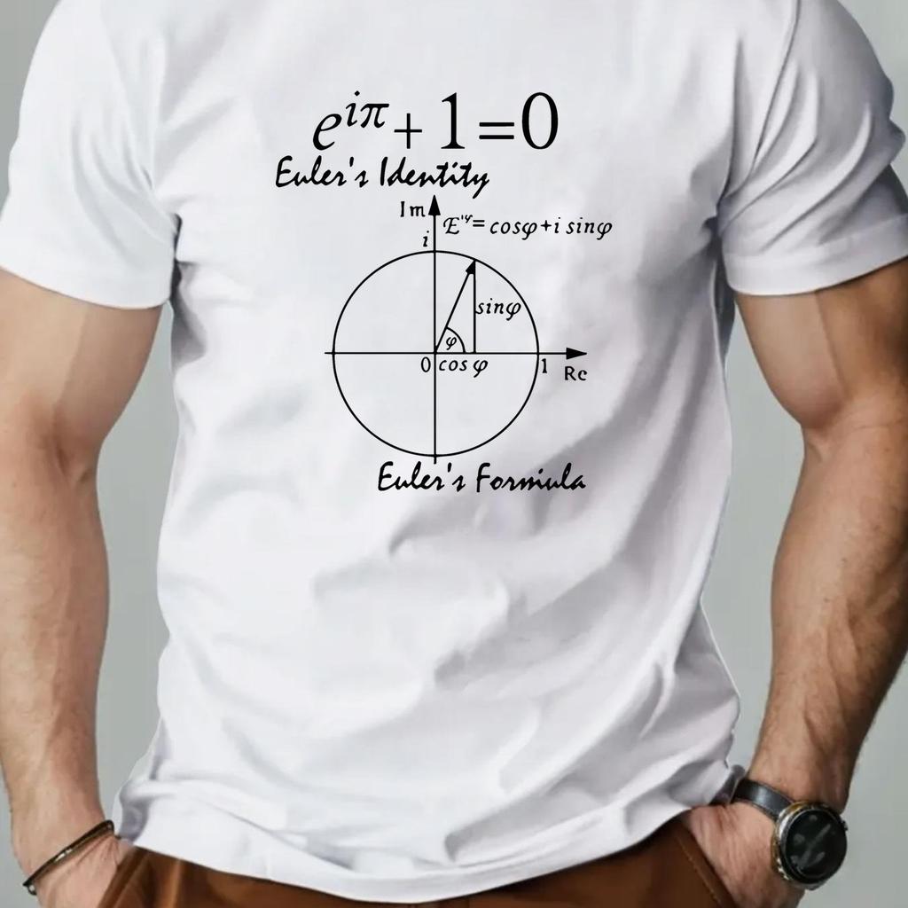 Men Casual Summer Math Graphic T-Shirt Round Neck Short Sleeve Red with Euler's Formula Print Men Clothing