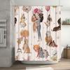 Whimsical Dog Cat Printed Shower Curtain Waterproof Bathroom Decorative Liner Pink Palette Set