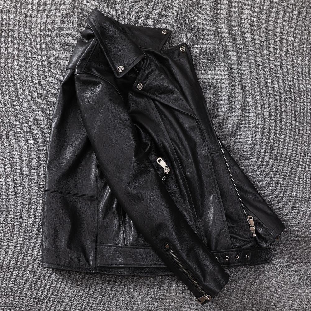 Genuine Leather Jacket Men's First-layer Cowhide Motorcycle Riding Jacket Leather Jacket Slim Short Stylish Leather Jacket