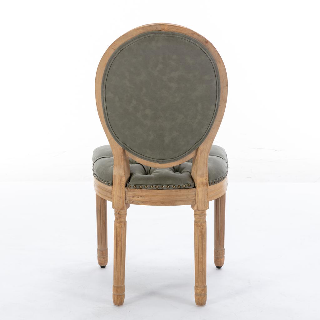 French Country Dining Chairs Set of 2, Solid Wood Frame, Hand Tufted Oval Back, Vintage Sheepskin PU Leather, High Density Foam & Steel Spring Cushion