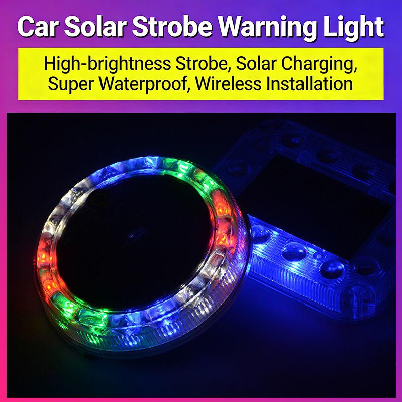 Led Solar Strobe Warning Light Rgb Colorful Night Safety Taillight Flashing Lamp For Cars Trucks Motorcycle Safety Warning