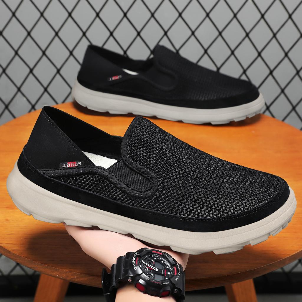 Shoes Men's Versatile New Old Beijing Cloth Shoes Fly-woven Korean Version Breathable and Non-smelly Feet Casual Soft Sole One-pedal Single Shoes