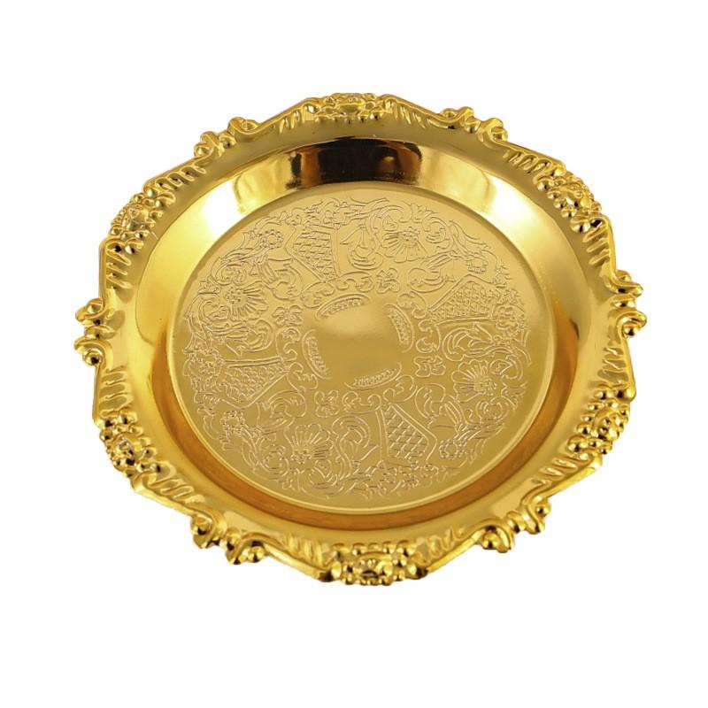 Bandeja Pequeña Dorada Metálica en Relieve para Servir Frutas Snacks Pastel Postre Taza de Té Exhibición de Joyería