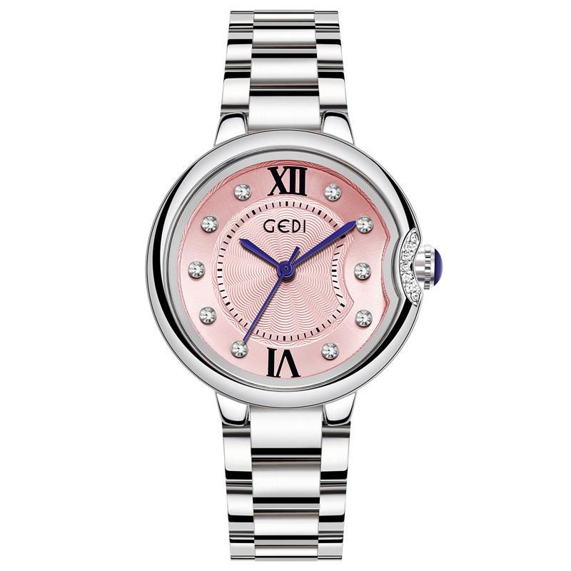 

Womens Steel Band Watch With Quartz Movement For Fashionable Daily Wear Pink