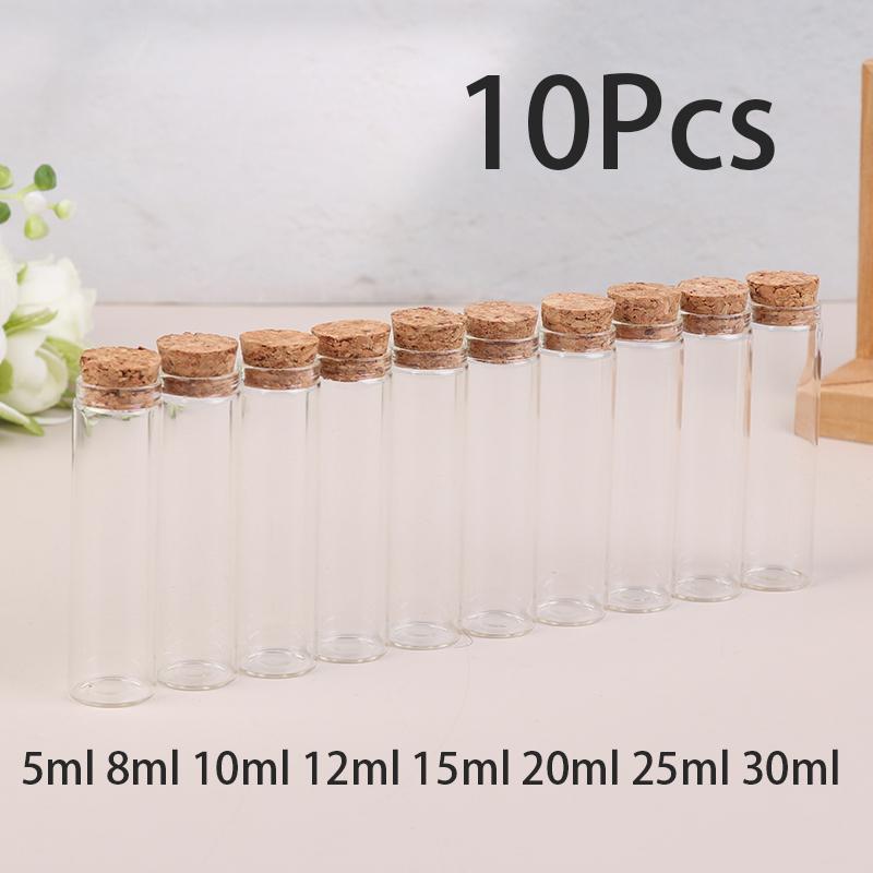10Pcs Glass Test Tube With Cork Stopper Message Bottles Jars Vials Gift Art DIY Crafts 5ml 8ml 10ml 12ml 15ml 20ml 25ml 30ml