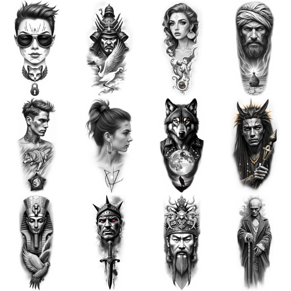 12pcs Temporary Tattoo Realistic Temporary Tattoos Fantasy Elements Religious Symbols Skulls For Men Women Thighs
