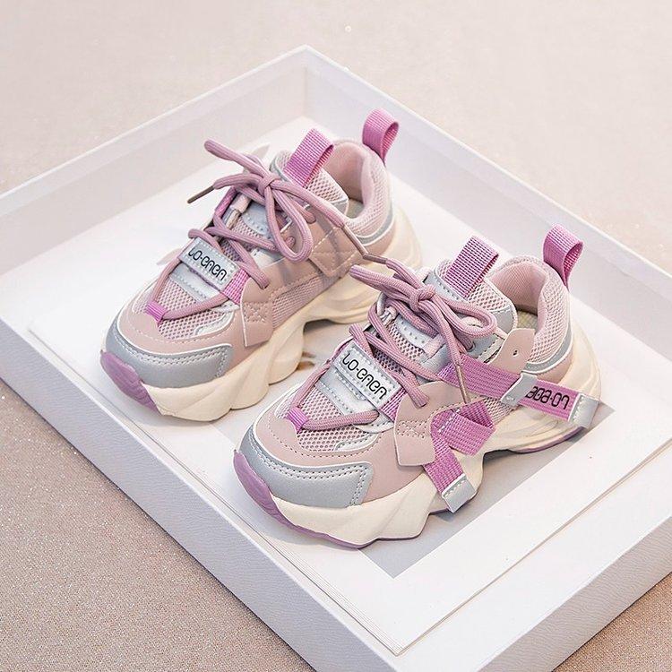 Spring New Kids Dad Sneakers Lightweight Heightening Casual Running Shoes for Girls size 26 фиолетовый