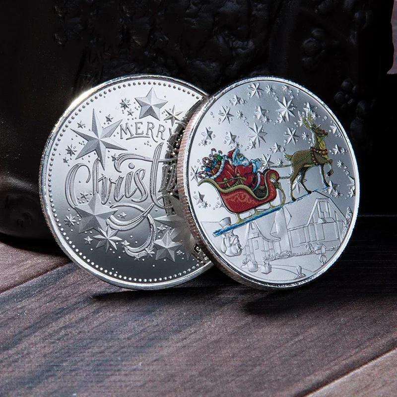 1Pcs Merry Christmas Plated Gold Coin Santa Claus Colorful Star Snow Collectible Coins Christmas Souvenirs
