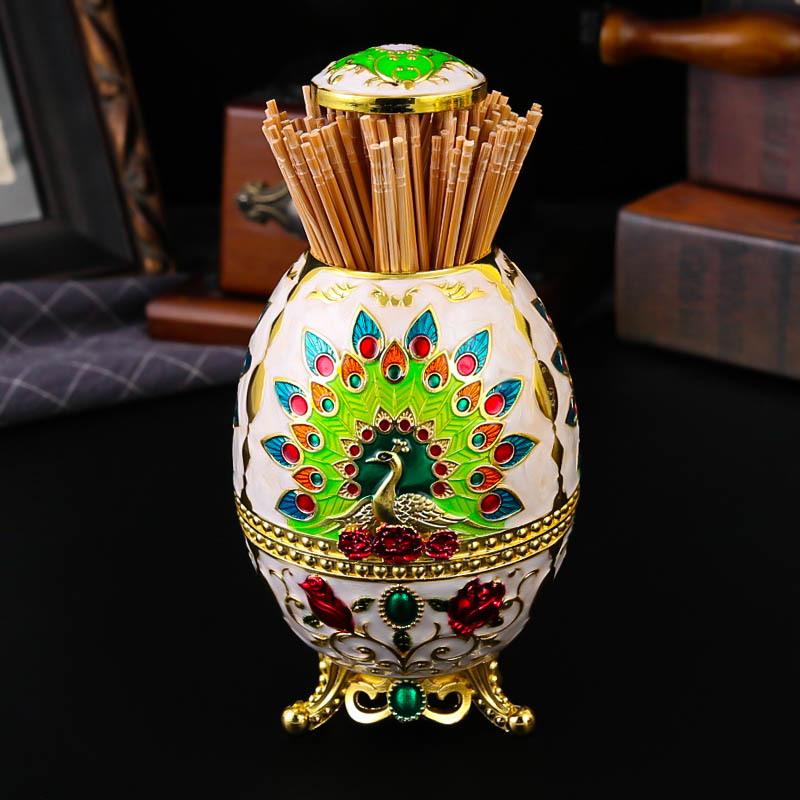 

High-end European toothpick holder, hand-pressed automatic toothpick box, metal toothpick jar, creative ornament, home decoration