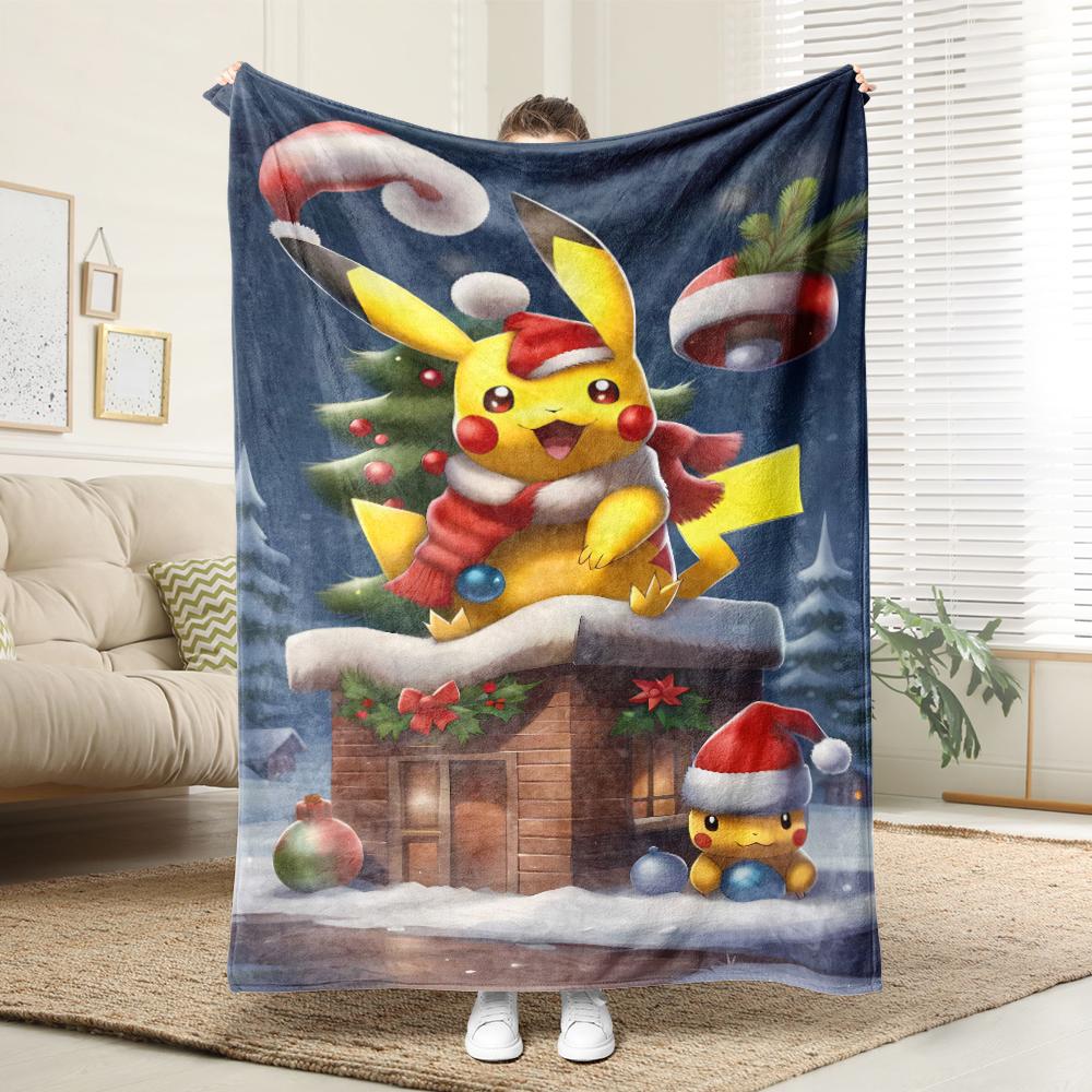 Pikachu dances with the little Fire Dragon Christmas: Pixel Style Christmas Blanket Essential for Home rest