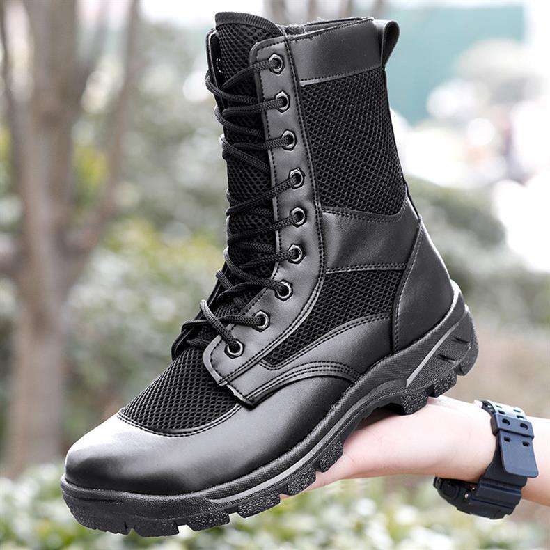 Men's Summer Mesh Breathable Black High-Waist Side-Zip Martin Boots for Security and Training