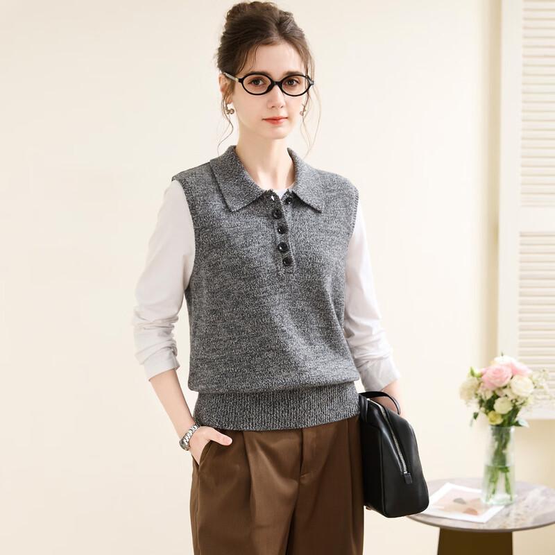 

TUHUANG Женский жилет-свитер из чистой шерсти с крапинками для многослойности L