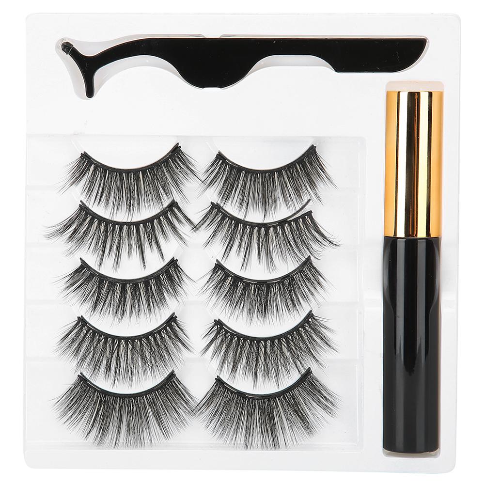 

5 пар накладных ресниц магнитная жидкая подводка для глаз пинцет набор ресниц макияж набор (010)