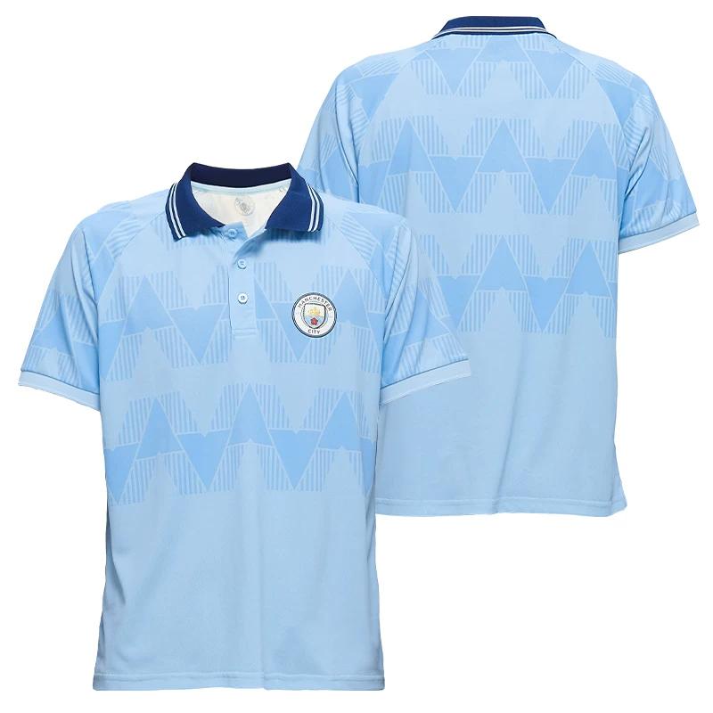 [Official Authentic] Manchester City Club | Summer Light Blue Retro Polo Shirt Dark Pattern Patchwork Short Sleeve Breathable XXL