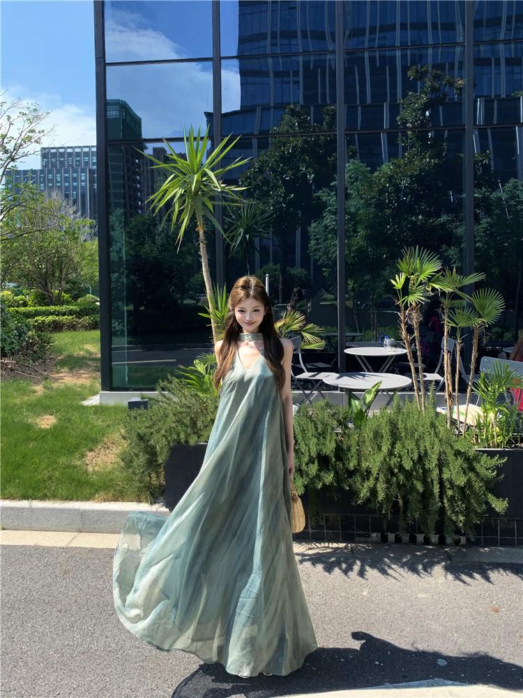 2026 French Yellow Spaghetti Strap Sleeveless Dress for Women - Summer Beach Fairy Long Dress