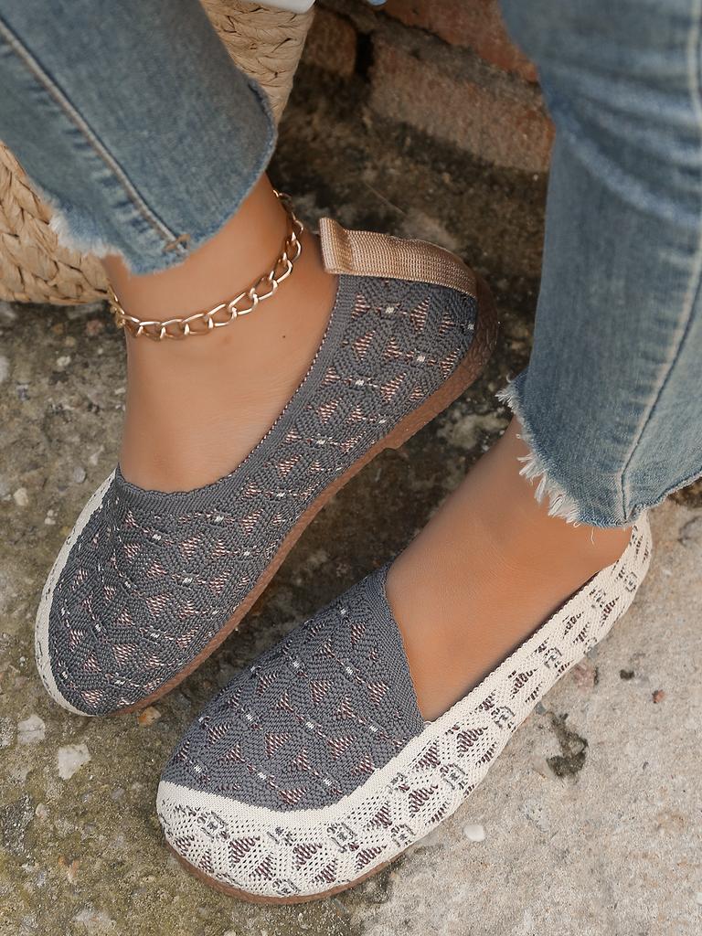 2025 Spring and Summer New Knitted Single Shoes Shoes One Pedal Large Size Hollow Breathable Casual Single Shoes Shoes Shallow Mouth