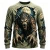 Men's Long Sleeve T-Shirt Werewolf Full Moon 3D Print Gothic Horror Crew Neck Casual Top
