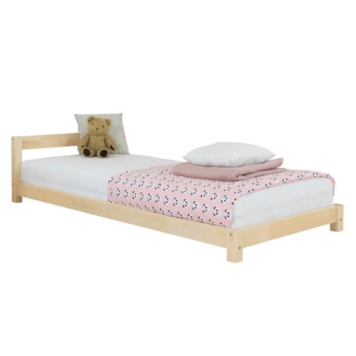 Lit enfant DREAMY 80 x 160 bois naturel - GENERIQUE - A lattes - Bois massif