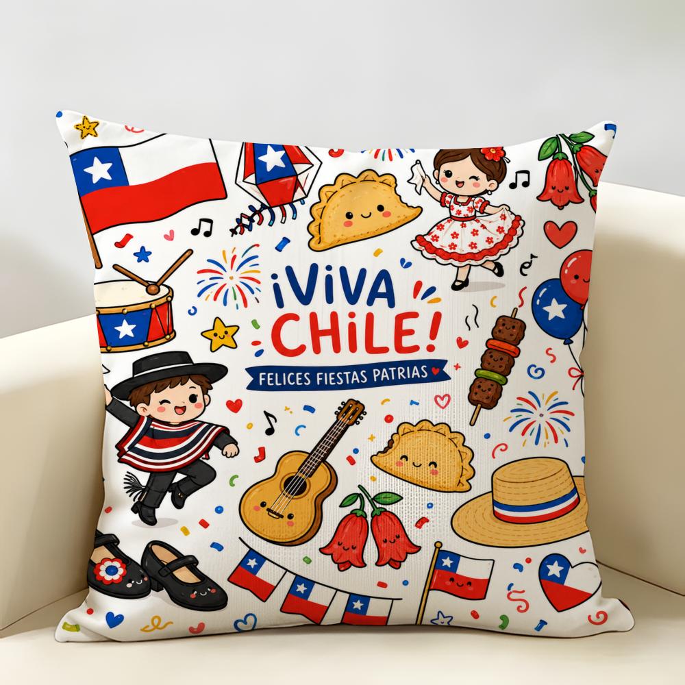 Fiestas Patrias Cushion Cover Durable Hypoallergenic Organic Linen Pillow Cover Short Size Washable Skin-Friendly